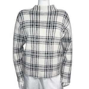 Tahari Women Plaid Mock Neck Fuzzy Knit‎ Sweater Long Sleeve Size L